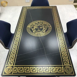 Extra large classic ornate black dining set tables slab 1800x900 top italian square gold luxury dining table set with 6 chairs