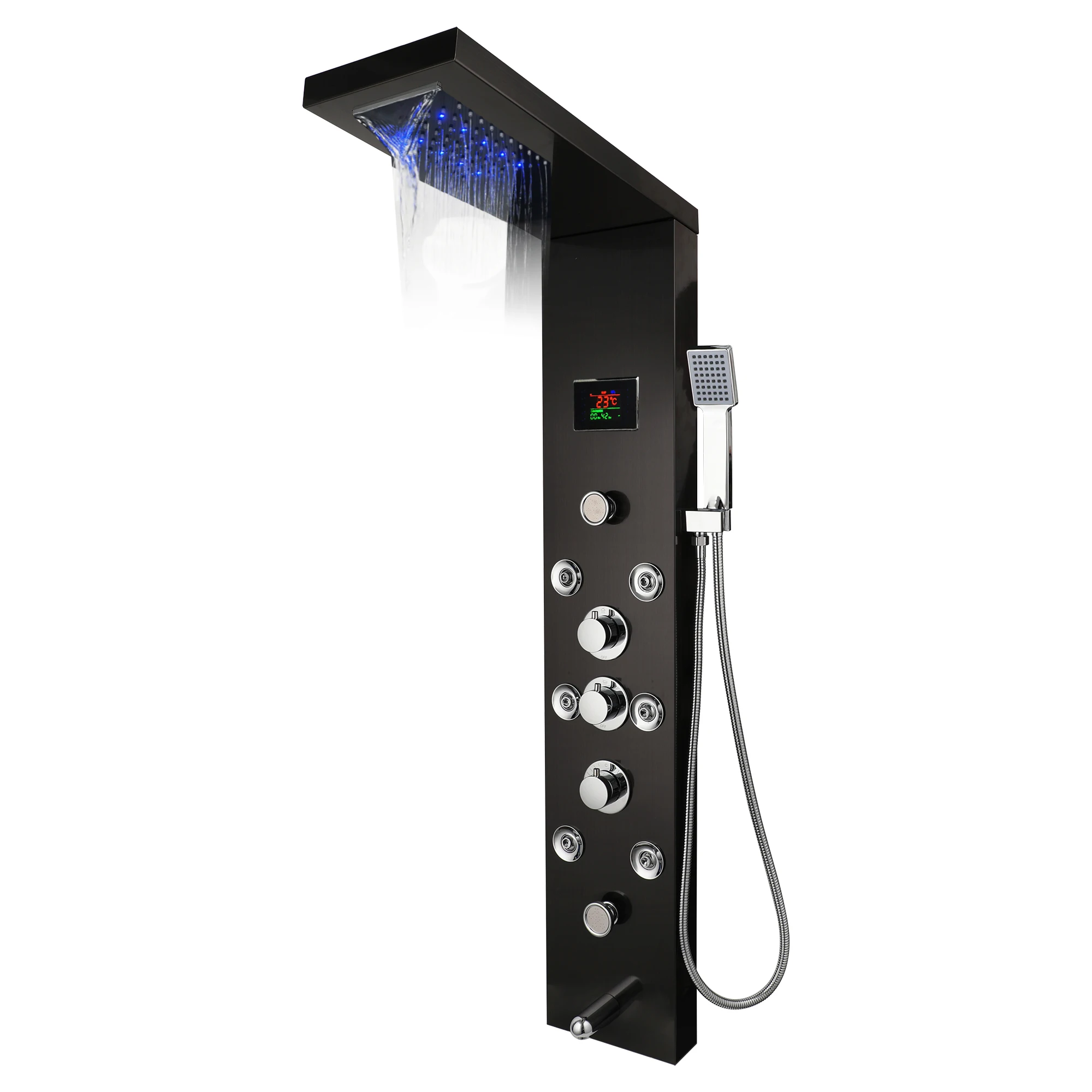 JIENI LED Rainfall Mixer Bathroom Shower Column/Panel Massage Jets Faucet Taps Units