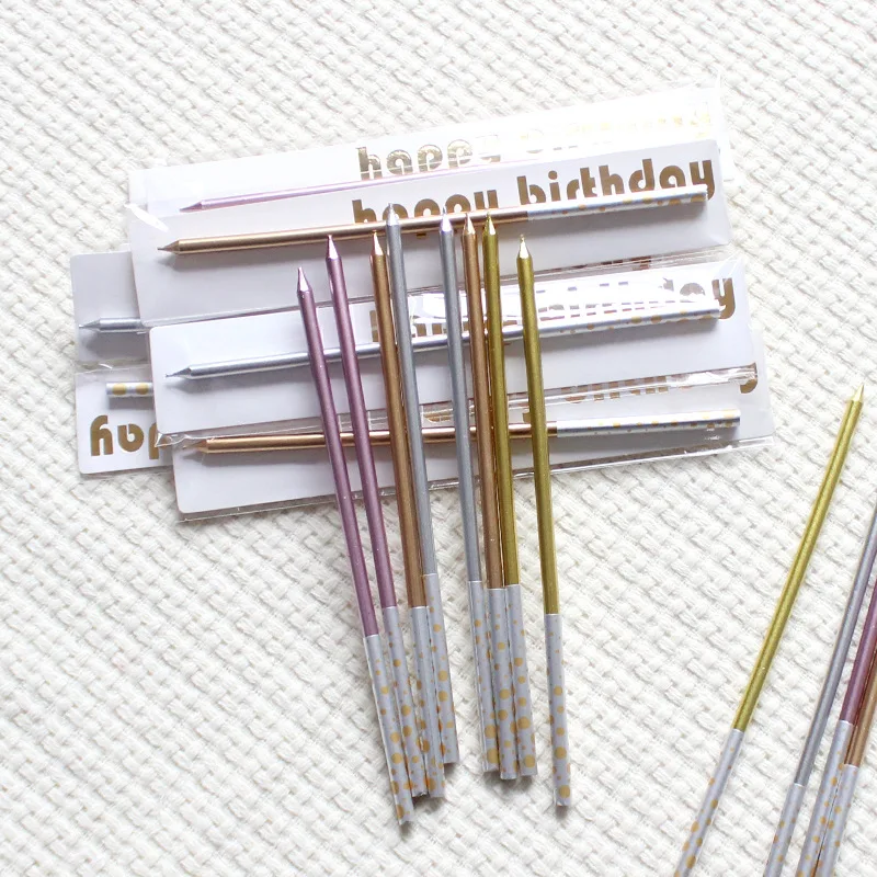 Huaming Hot Sell Long Skinny Metallic Spiral Happy Birthday Candles Fancy Single Pack Gold/Sliver  Birthday Cake Candle in Bulk