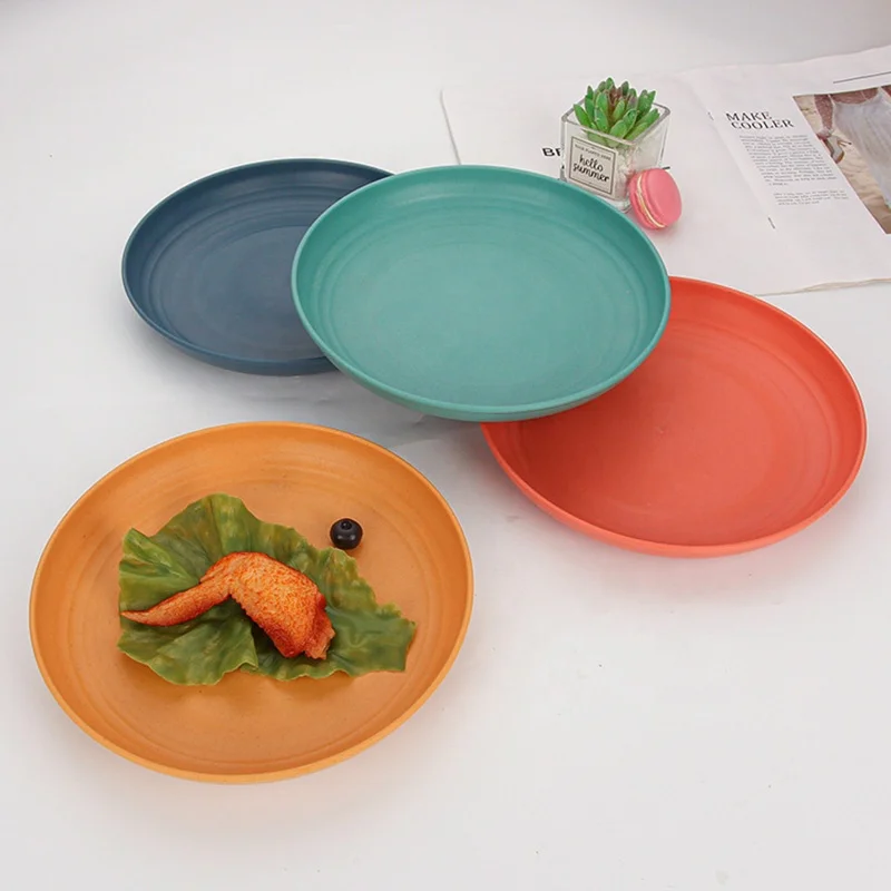 8PCS Modern Food Dishes Microwave Dishwasher Friendly Unbreakable Kitchen Wheat Straw Fiber Dinner Plates Set For Home