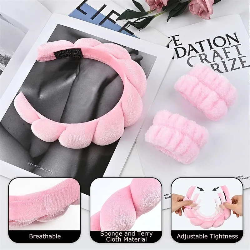 Wholesale 3pcs/set Washing Face Washband Hairband Hair Accessories Spa Makeup Sponge Terry Wristband Headband Set For Women