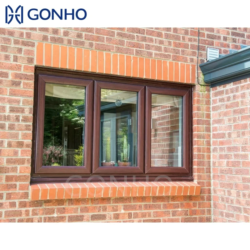 GONHO Oem Interior Windproof  China Foshan Supplier Price Wood Cladding Aluminum Frame Doors Sound Proof Casement Windows