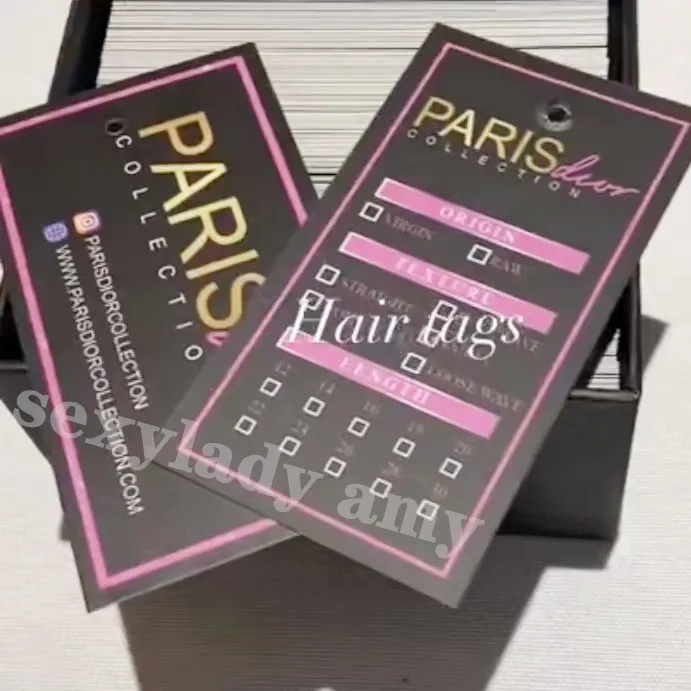 cheap brand logo print custom paper wig hair bundle wraps and hang tag