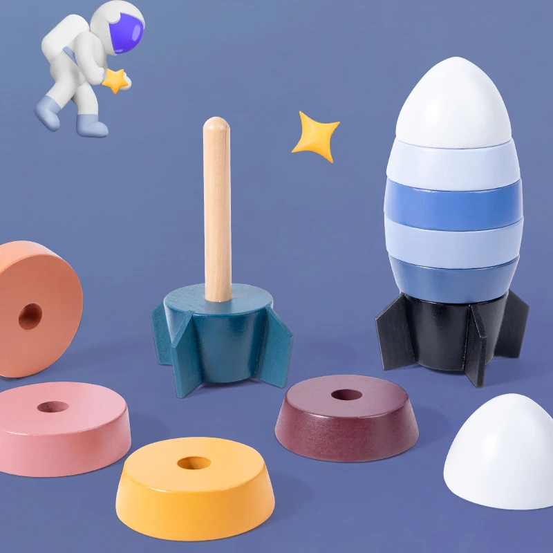 Игрушка-конструктор Монтессори цветная развивающая деревянная ракета разобранная игрушка для укладки обучающая игра подарок малыша