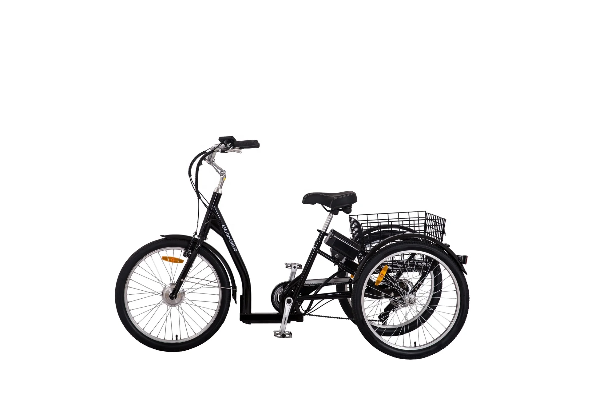 Оптовая продажа, трехколесный велосипед для покупок с задней корзиной, трехколесный велосипед для взрослых 24 дюйма, Электрический грузовой трицикл с 7 скоростями GW7019E