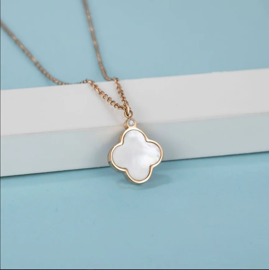 Fashion stainless steel 03 Squashed cross chain Four Leaf Clover Real Diamond Necklace