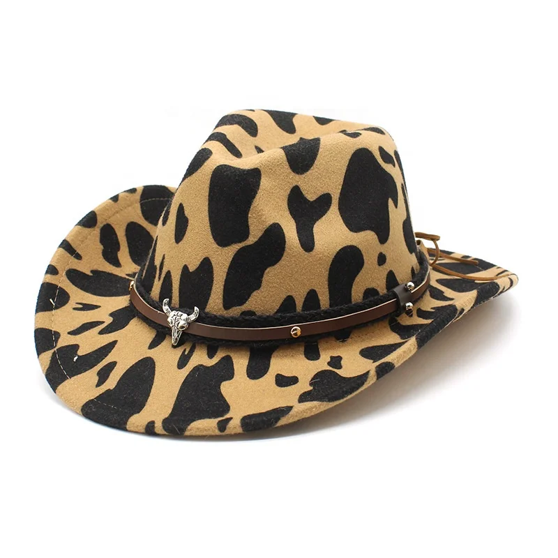 Factory direct price promotional customized women man wool pink Leopard western jazz felt cowgirl cow boy cowboy hat