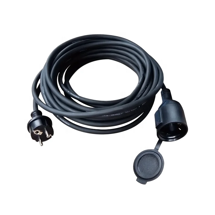 10m Black EU 16amp 230V H07RN-F 3G 1.5mm2 Rubber Cable Waterproof IP44 Outdoor Heavy Duty Power Extension Lead