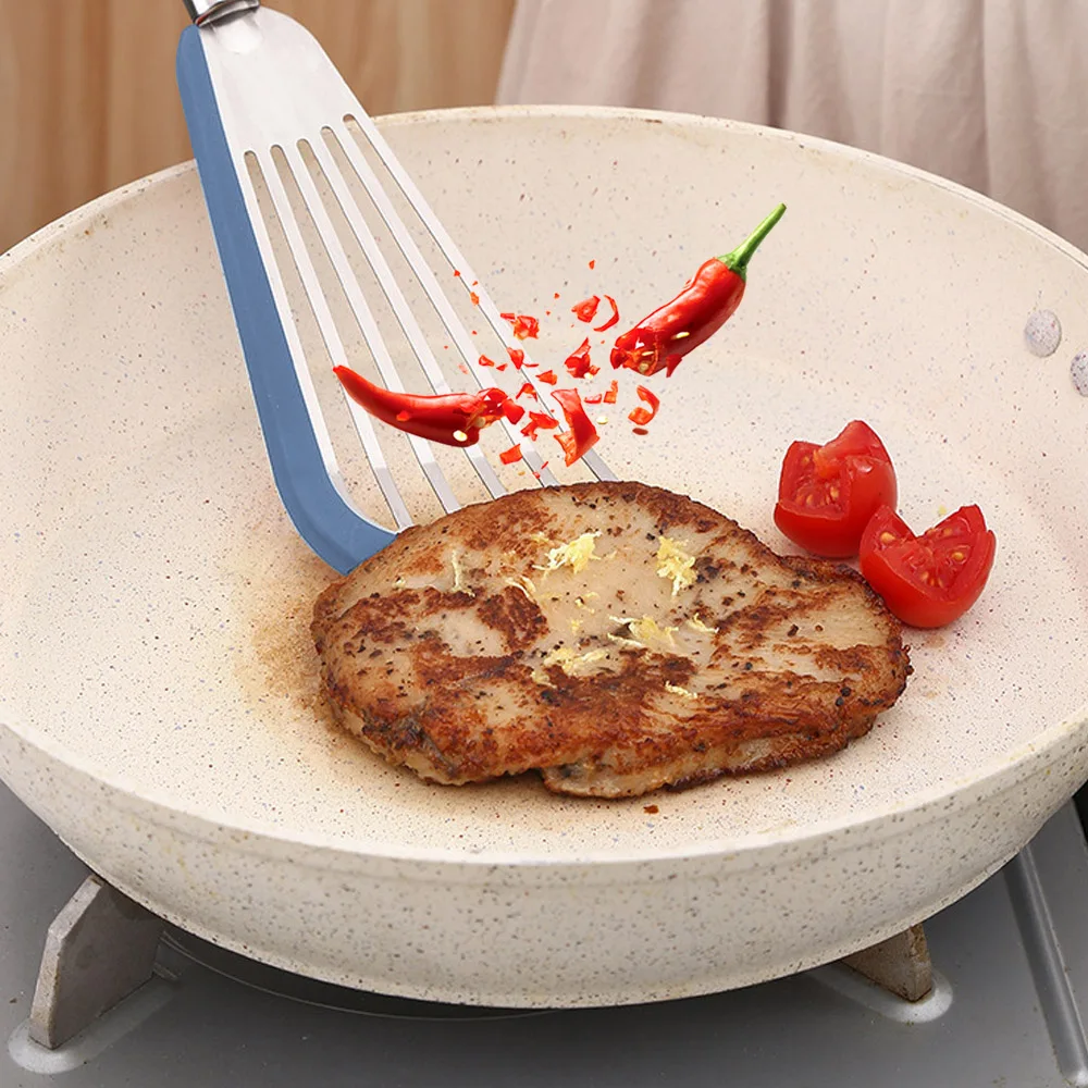 Wholesale Stainless Steel Kitchen Slotted Turner Fish Spatula with Silicone Edge