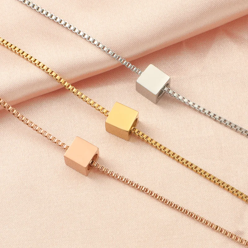 Personalized Minimalist Titanium Steel Cube Bead Necklace Gold Plated Jewelry Stainless Steel Choker Necklace