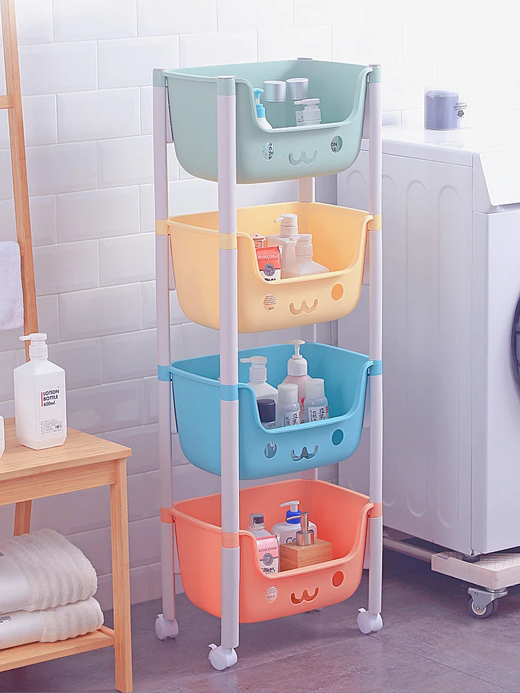 Movable Book Clothing Organization Rack 2/3/4 Layer Floor Lovely Toy Storage Organizer For Bathroom Living Room Kitchen