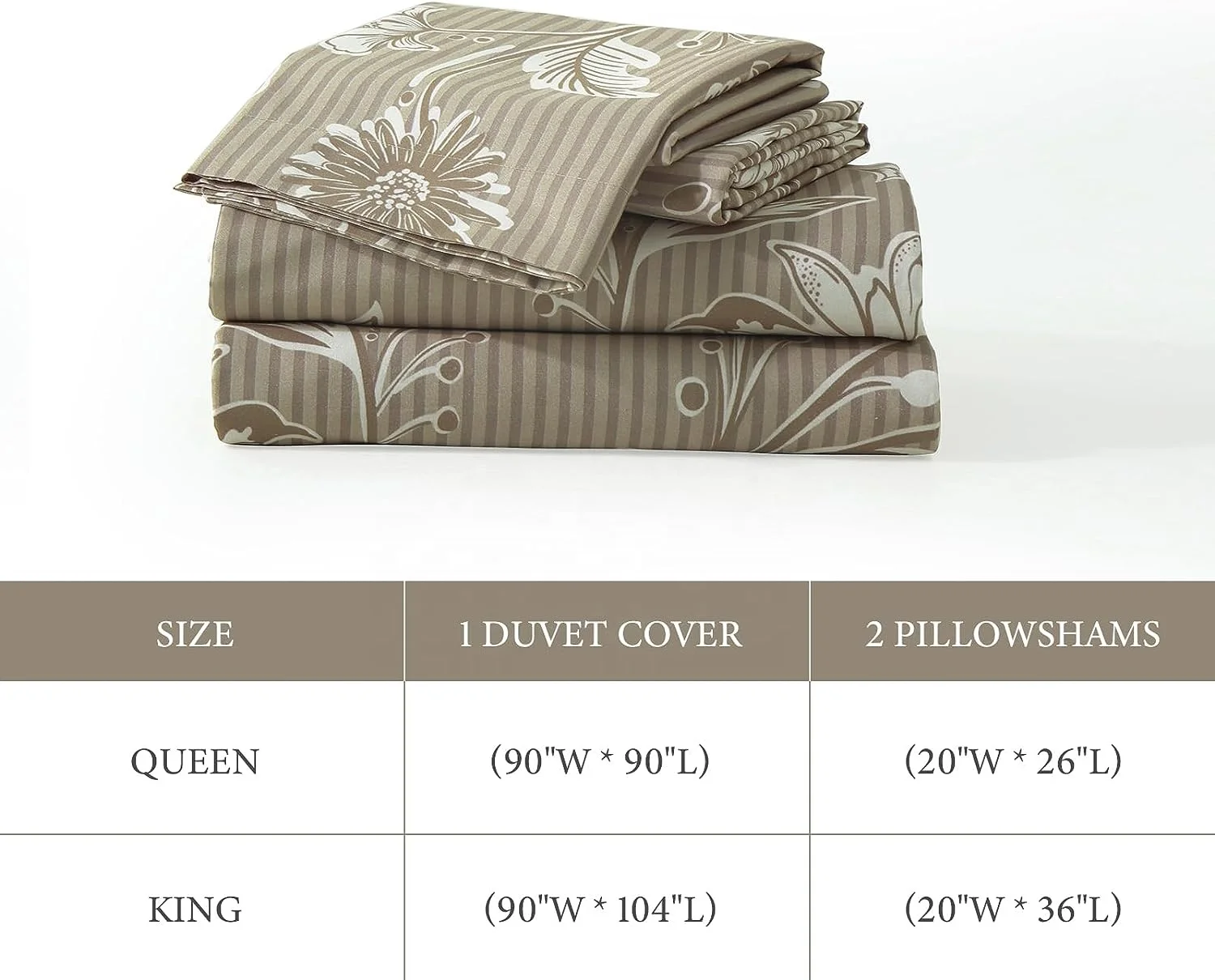 ALPHA TEXTILE Flower Bedding Duvet Cover Queen 100% Cotton Taupe Duvet Cover Set with Zipper