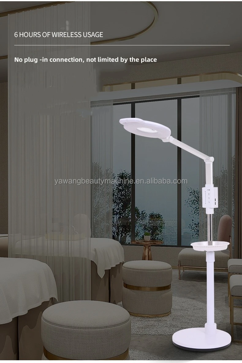 Rechargeable Beauty Salon Skin care Led Light Adjust Height 16X Magnifying Floor Lamp