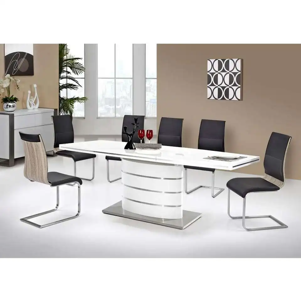 Best Selling Simple Durable Kitchen Room Furniture Table High Gloss Wooden Extendable Dining Table