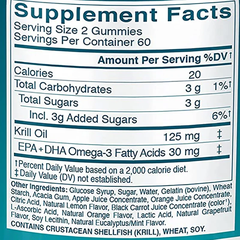 OEM Astaxanthin Krill Oil Gummies Sugar Free Omega-3 EPA&DHA Krill Oil Powder Gummy for Brain Heart Health