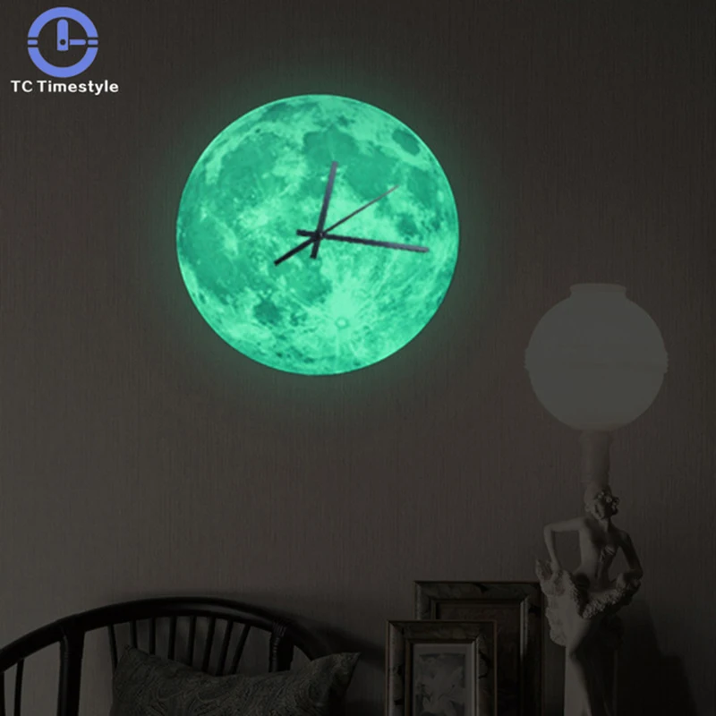 Wall Clock Mute Children Room Luminous Moon Sticker  Fluorescent Kids Clocks  Home Decor Wall Watch For Childrens Christmas Gift