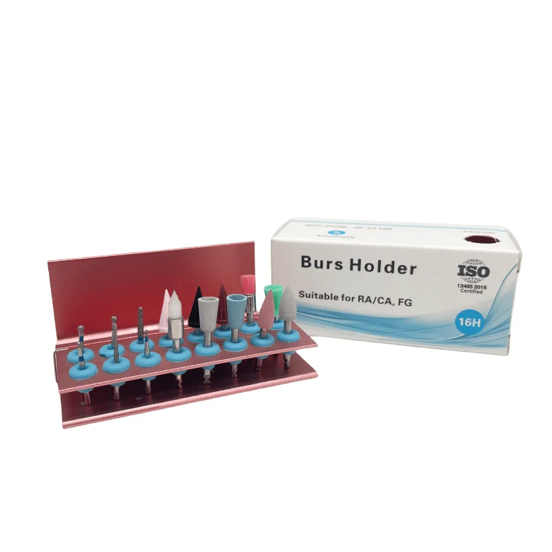 Golden 16 Holes Dental Burs Holder Block Aluminum Autoclavable