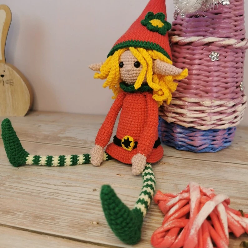 Рождественский эльф крючком узор прекрасный 100% хлопок ручной работы мягкий амигуруми игрушки