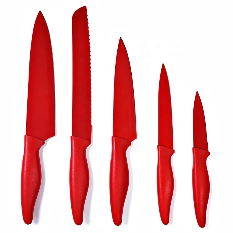 Amazon hot selling 5Pcs kitchen sharp stainless steel colorful knife set with PP handle