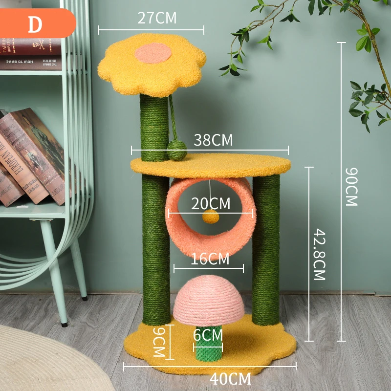 2022 Creative Sunflower Mushroom Cat Tree Detachable Natural Sisal Pet Toy Cat Tree Scratcher
