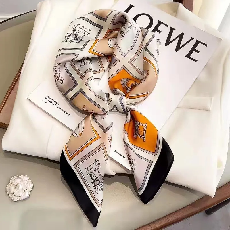 Hot Selling Spring Luxury Square Hair Wraps Digital Printing Polyester Satin Silk Neck Scarves