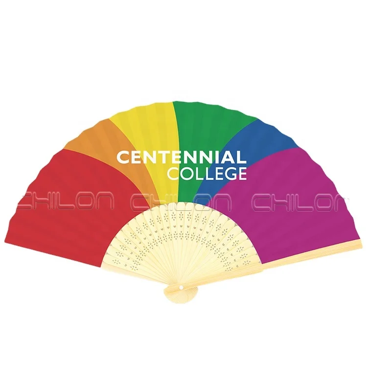 Радужный бамбуковый веер, украшение для вечеринки в стиле радуги, тканевый веер из бамбука