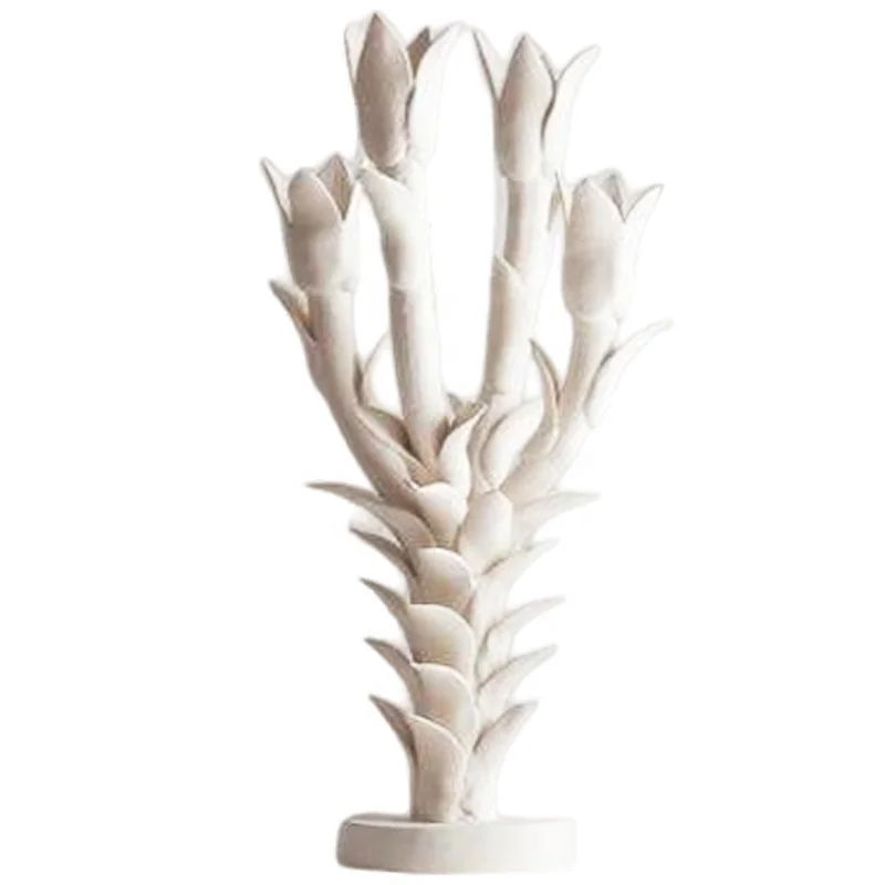 Custom green tulip candelabra ceramic black magnolia pillar candle stand porcelain white floral taper candlestick holder