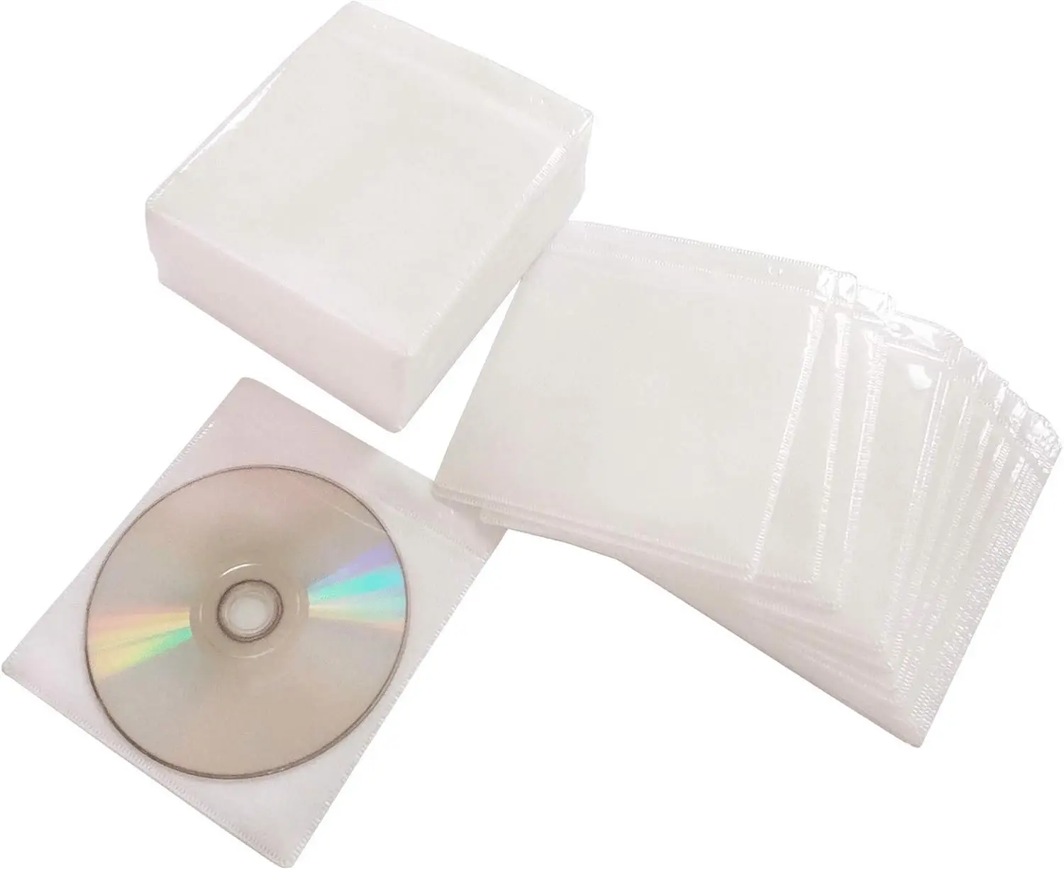 Wholesale Custom CD/DVD/BluRay Sleeves, Double-Sided Refill Plastic Sleeve for CD and DVD Storage Binders Wallets (White)