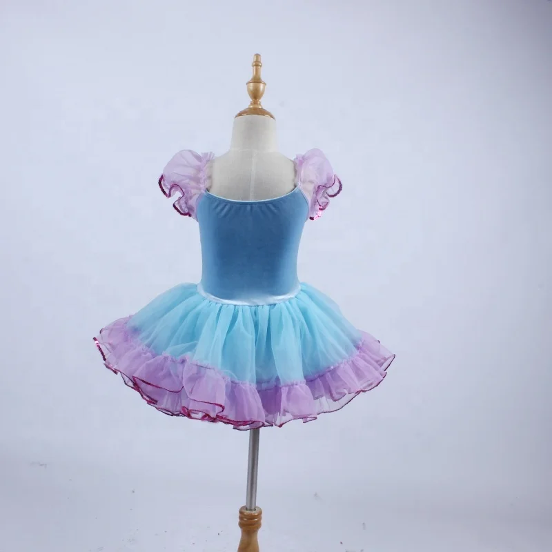 DL076 Purple and blue sparkling dance ballet costume school girl dancewear, Beautiful sequin ruffled ballet tutu girls dancewear