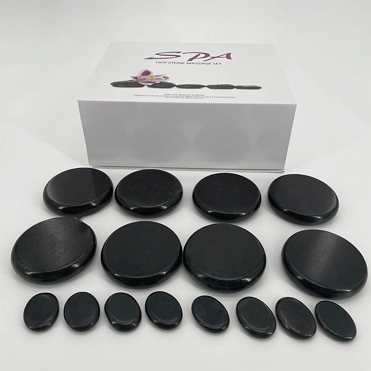 16 pcs portable spa hot stone Massage Stones Set black hot rock massage stones for Professional Home spa therapy kit tools