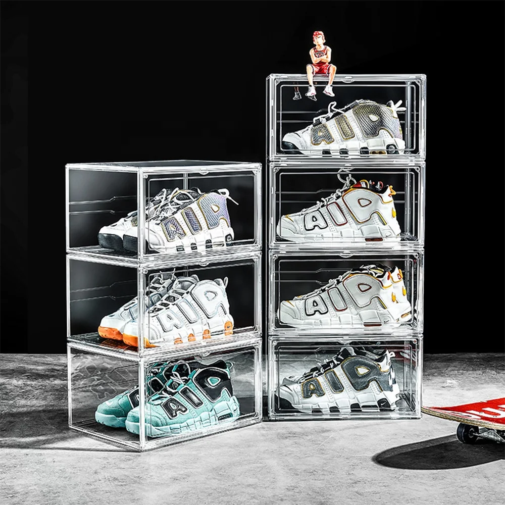 Large Clear Shoe Box Plastic Stackable Shoe Storage Organizer Box for Side Open Shoe Box Display Sneakers