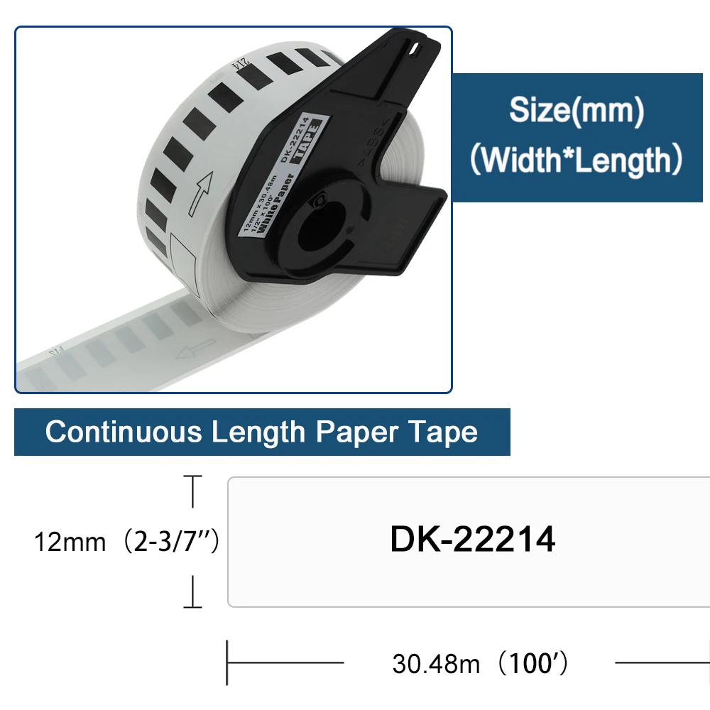 Weemay DK22214-White Continuous Length Paper Tape Dk 22214 Compatible Brother DK-22214 DK2214 Thermal Paper Roll