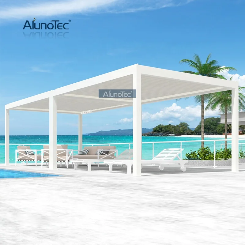 AlunoTec Aluminum Waterproof Louver Gazebo Outdoor Bioclimatic Awning Louvre System Roof Pergola