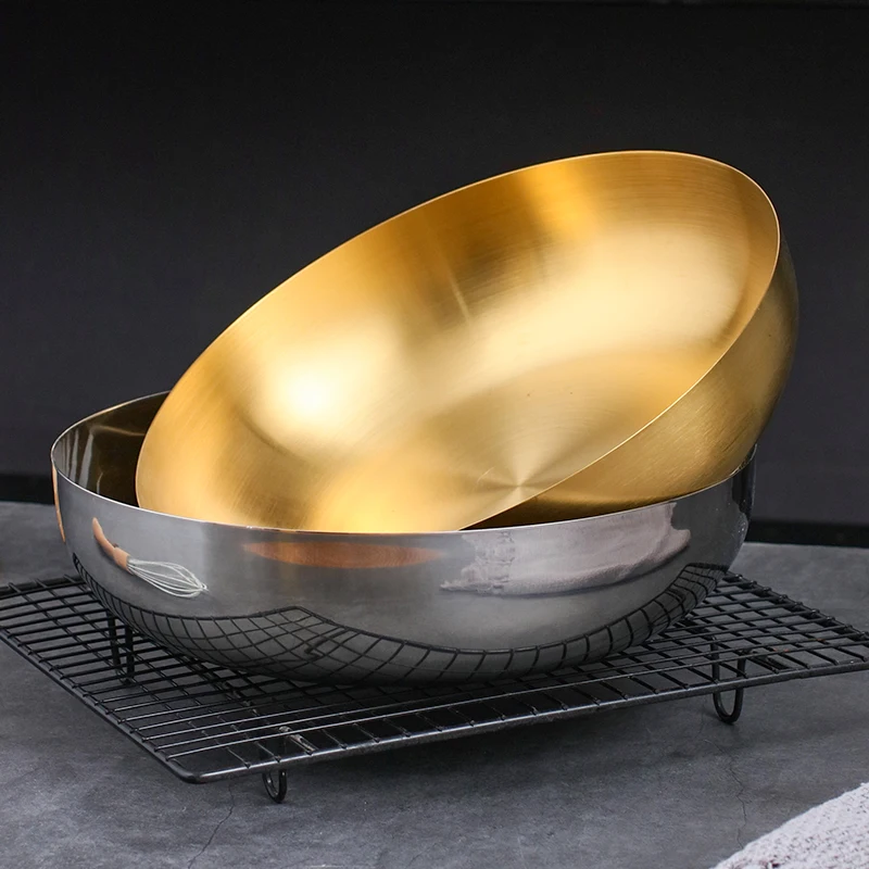 Royal sliver and golden plated 8 inch round shape 304 stainless steel food serving bowls  fruit salad bowl for personalized