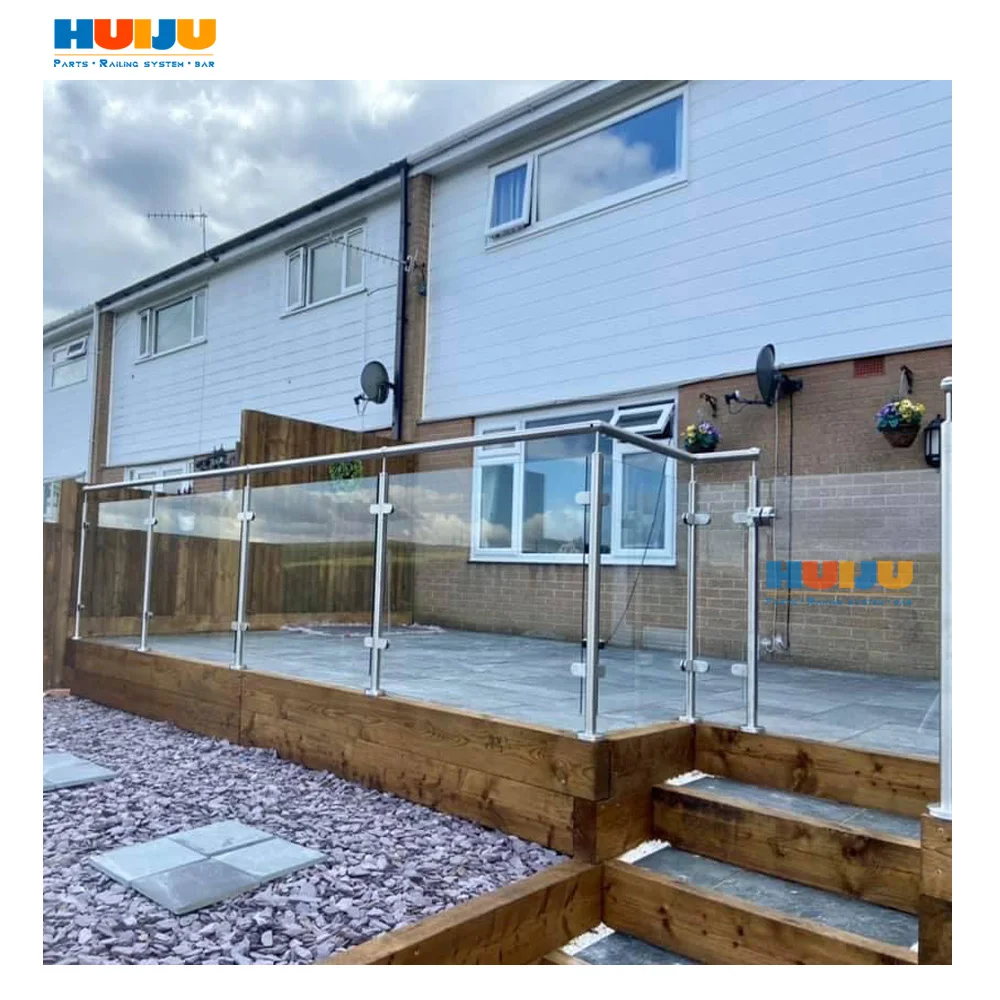 HJ  External Glass Railing for Balcony Stairs Aluminum Railing Balustrades  Deck Post Baluster with glass Factory Railing System