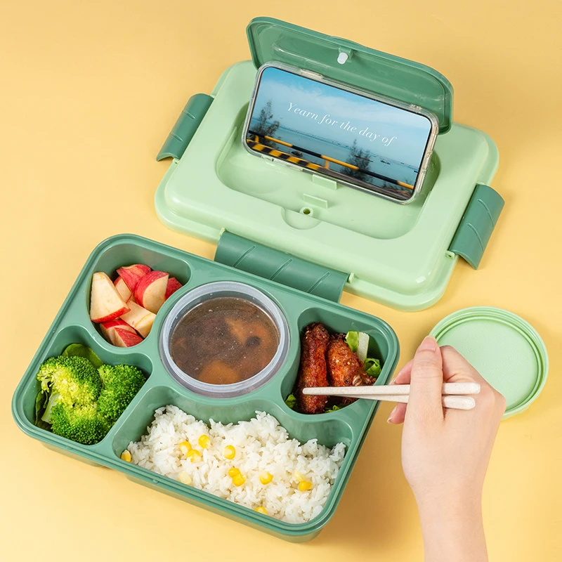 4 and 5 compartments plastic bento box microwave safe reusable pp plastic tiffin box kids grid bento box lunch with printing