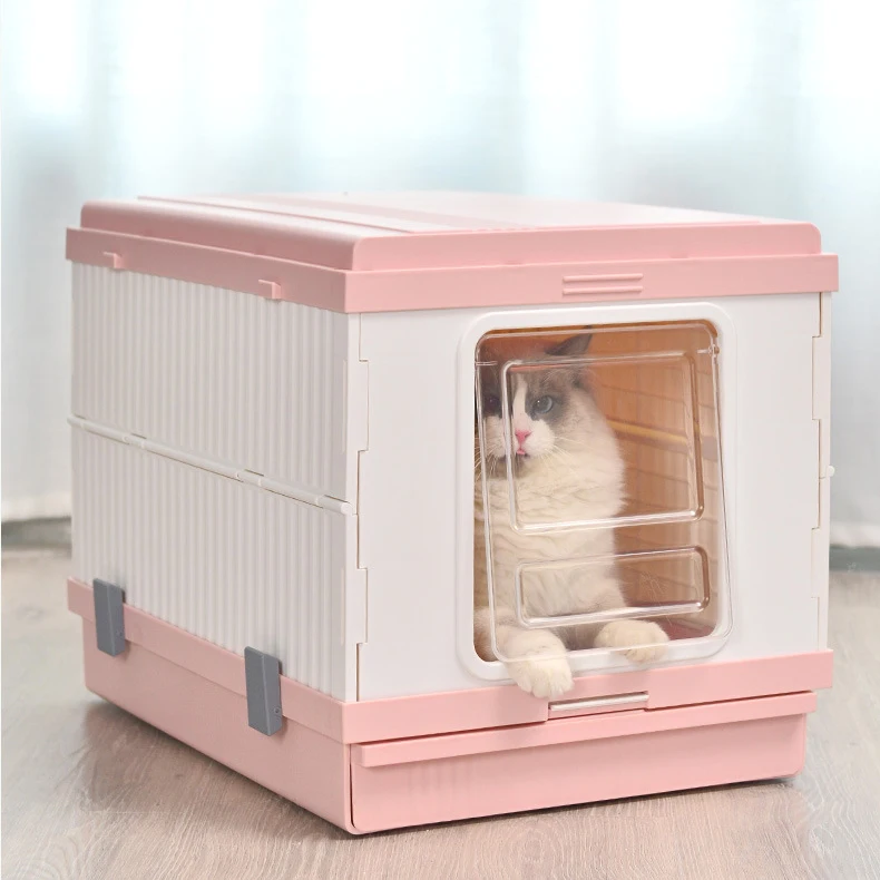 Portable easy folding totally enclosed drawer type foldable Large space Kitty Potty Cat Litter Toilet Box with Litter Scoop