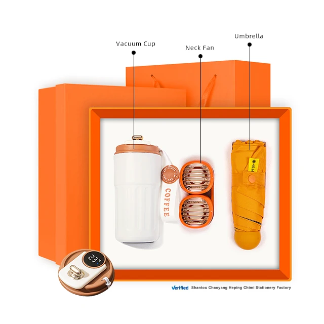 Vacuum Mug + Neck Fan + Five fold Umbrella Box souvenirs Christmas Gift Set For Him
