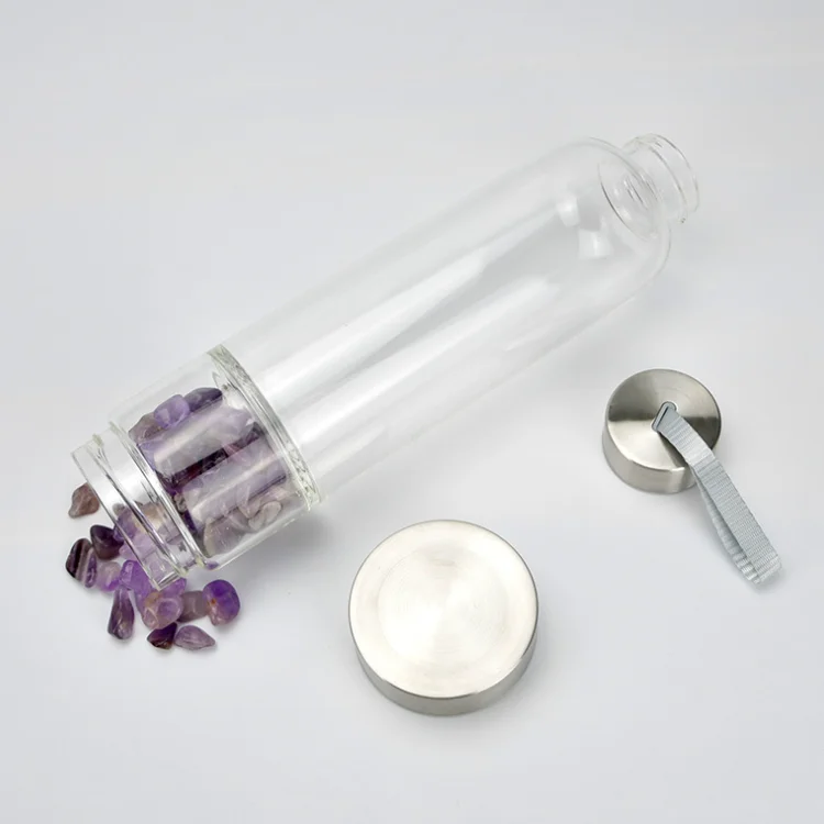 Natural Wellness Gem Healing Gemstone Infused Glass Crystal Water Bottle