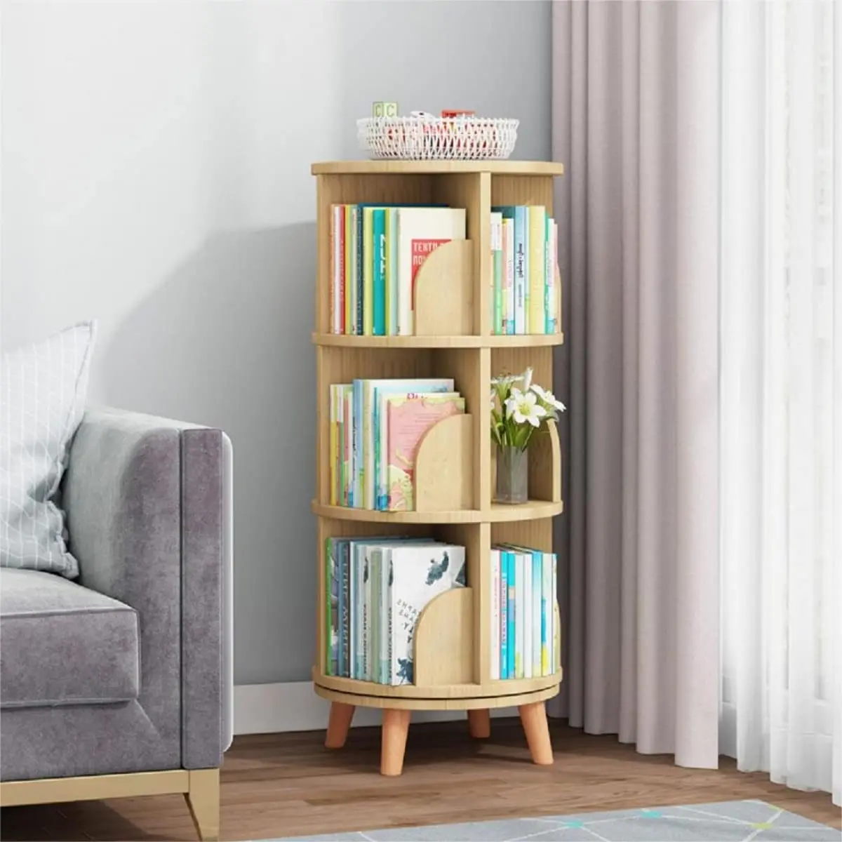 Rotating Bookshelf with Legs Stackable Bookshelf Standing Bookcase Storage Shelf Wooden Bookshelves