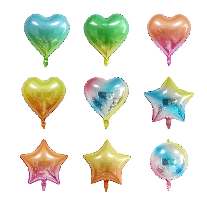 18 inch gradient rainbow color heart round star aluminium foil balloons for party decoration