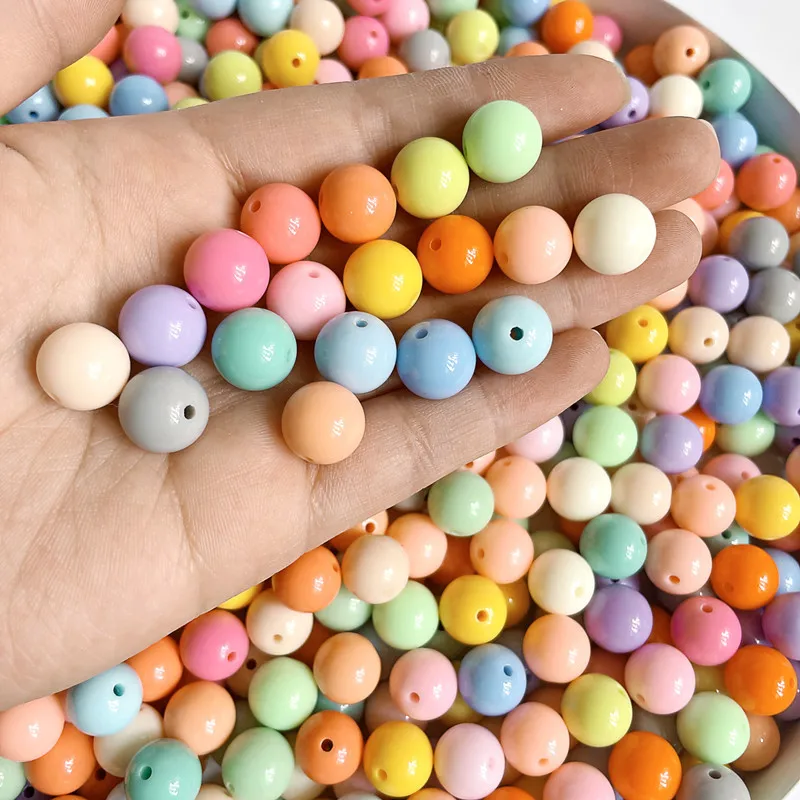 Acrylic Shiny Solid Color Beads Candy Color Nonporous Straight Hole Bead Beads Door Curtain Diy Accessories Wholesale