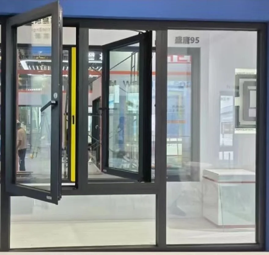 Modern Design Aluminium Casement Windows Security Screens Double Tempered Glass Steel Frame Swing Style for Villa