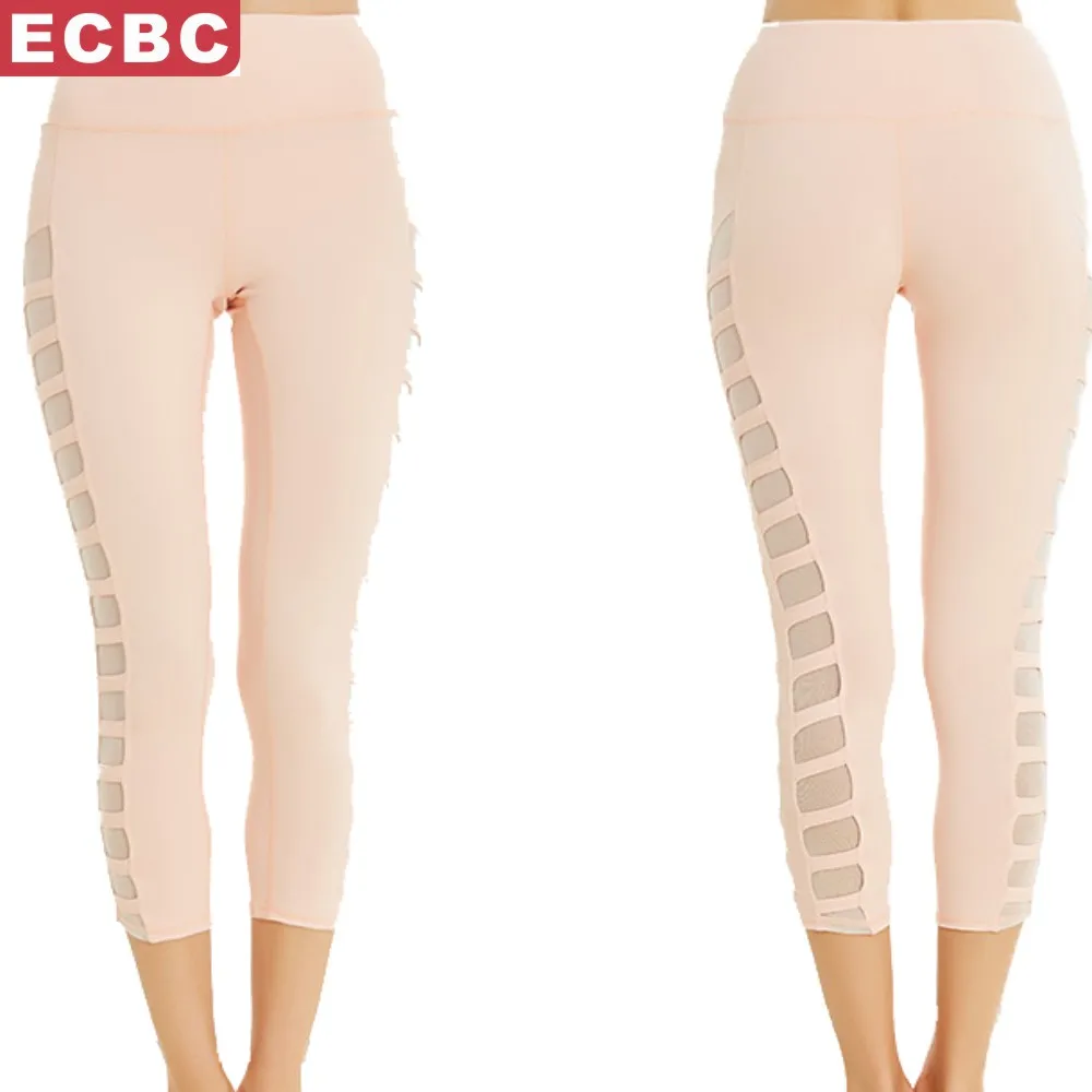 Geometric hollow mesh stitching yarn running sports fitness cropped pants high waist yoga pants women