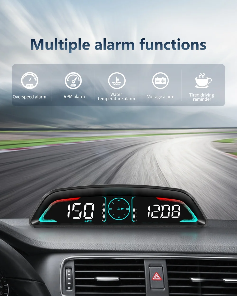 2023 Car gauge dashboard HUD speed water temp B3 head up display auto speedometer universal car OBD2