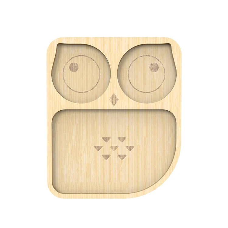 High Quality Custom Design Baby Dishes Kids Bamboo Wood Plates Food Dinner Cutlery Feeding Tableware Suction for