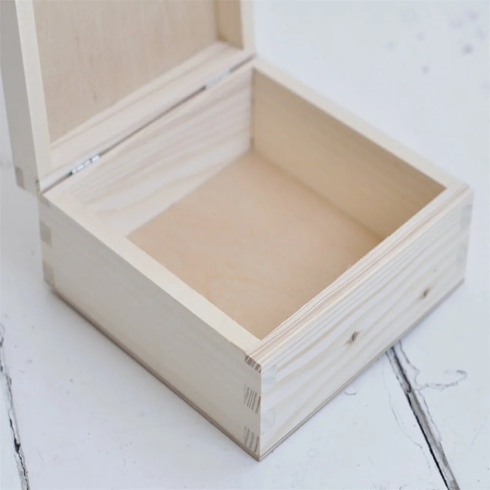 Factory Wholesale Storage Keepsake Photo Engravable Hinges Gift Handmade Small Personalized Unfinished Wooden Box