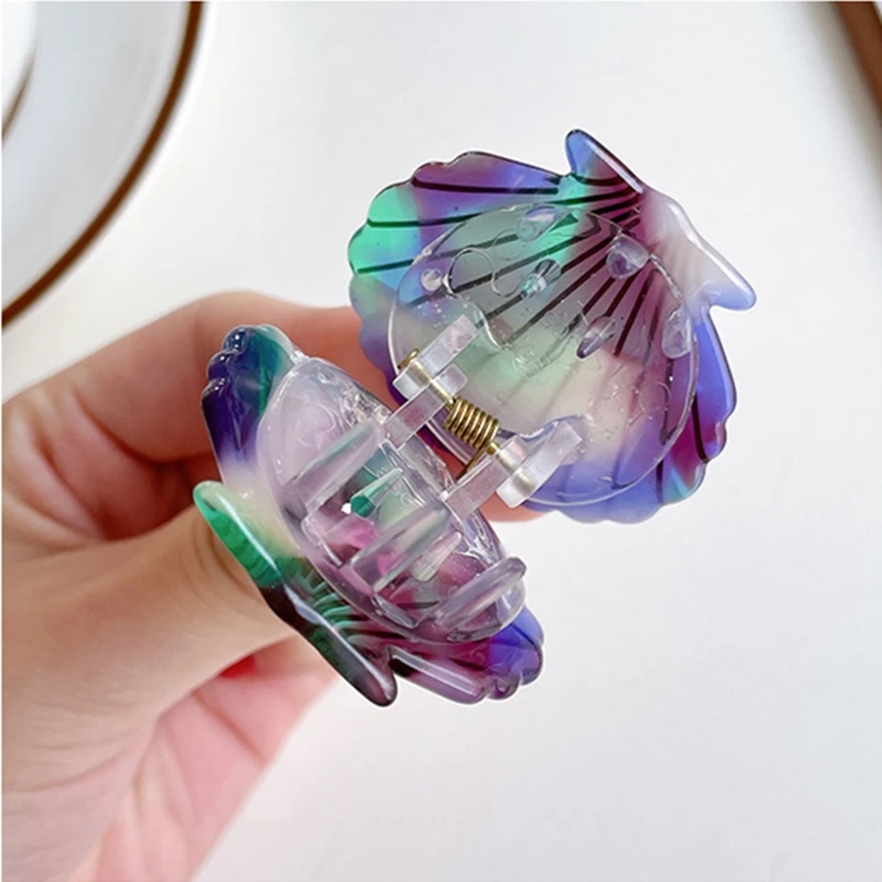 Lovely Girl Colorful 4.1cm Shell Shape Hair Claw Clips Barrette High Quality Acetate Fan Hair Claw Hair Styling Accessories