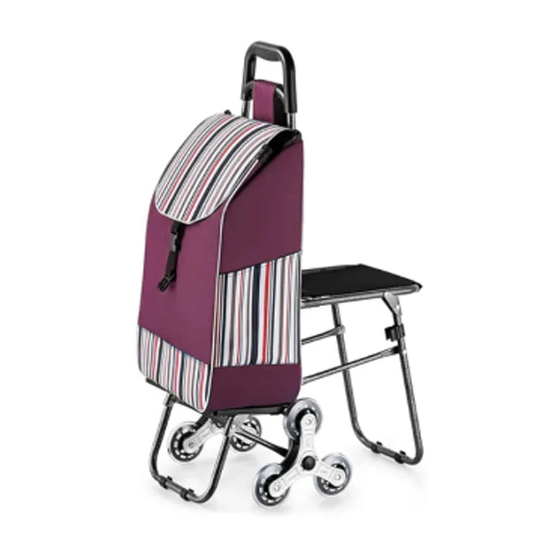 Lightweight folding shopping trolley bag with seat supermarket shopping cart