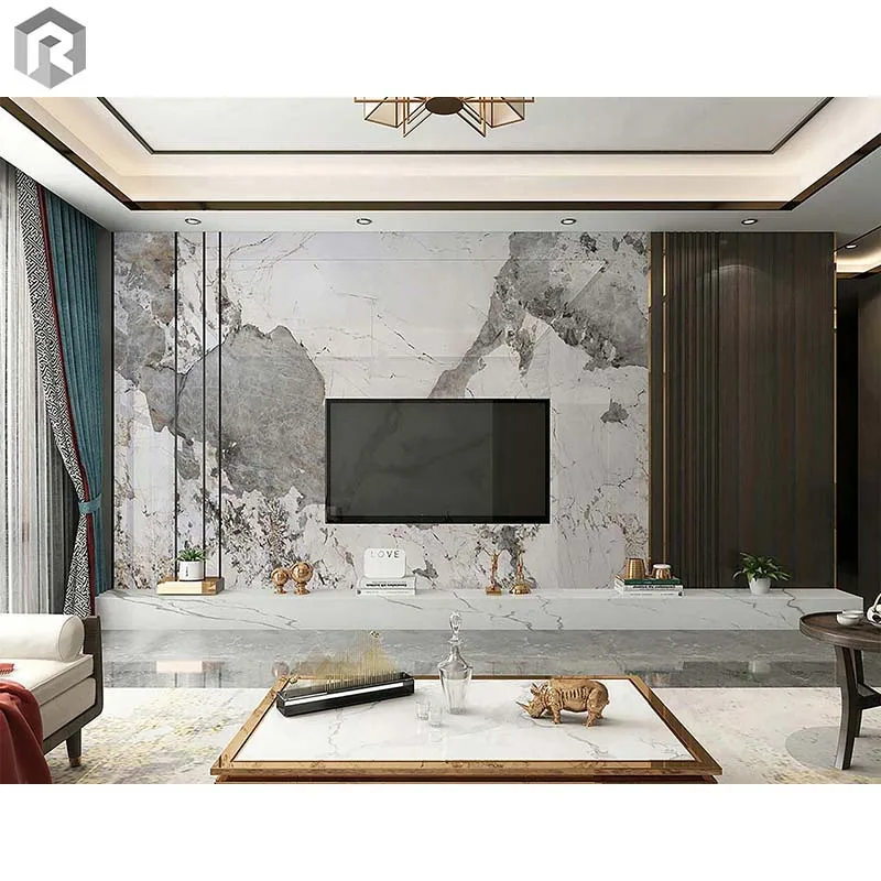 Realgres Real Marble Design  Pandora Brown White Big Size Slabs Artificial Sintered Stone Porcelain Tile For Wall Floor